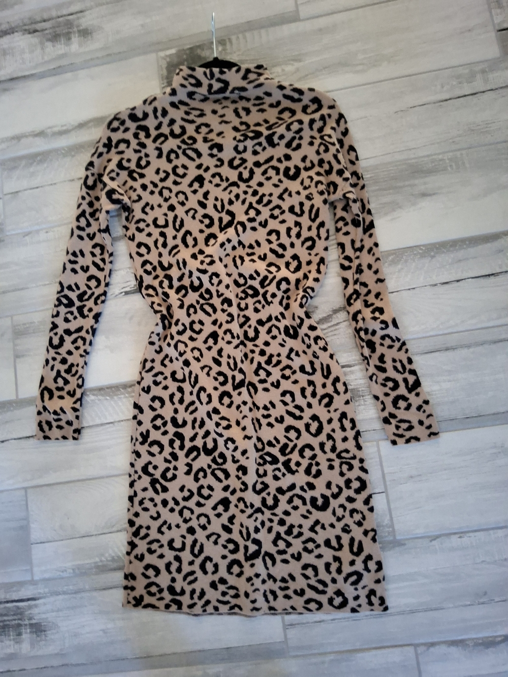 Nicole Miller Beige and Black Leopard Print Turtleneck Dress